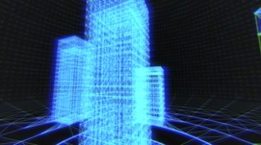 楼房高楼蓝色数码科技模型超炫特效视频素材