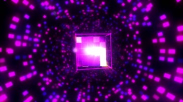 霓虹透明闪光玻璃立方体转动粒子光效舞台视频素材