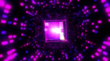 霓虹透明闪光玻璃立方体转动粒子光效舞台视频素材