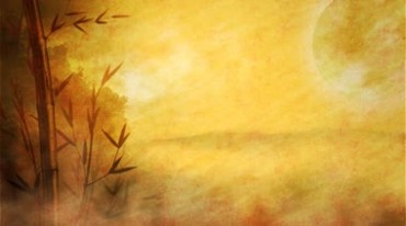 太阳夕阳竹子秋景水墨油彩画中国风背景视频素材
