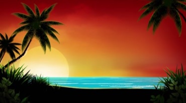 海面太阳彩霞落日椰树视频素材