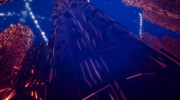 科幻高塔建筑物穿梭炫光爆炸烟火粒子背景视频素材
