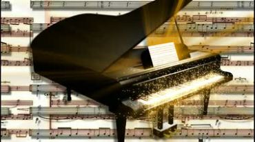 黑色钢琴五线谱音符金色粒子视频素材