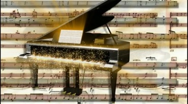 黑色钢琴五线谱音符金色粒子视频素材