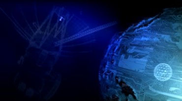 蓝色数字地球通信卫星围绕转动视频素材