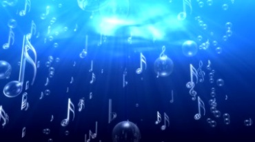蓝色水中透明气泡音符音乐符号纷纷上浮视频素材