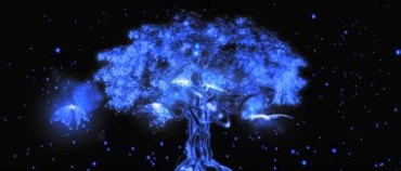 蓝色水晶荧光大树枝繁叶茂蝴蝶飞舞视频素材