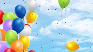 彩色气球升空彩带飘落卡通动画视频素材