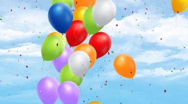彩色气球升空彩带飘落卡通动画视频素材