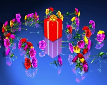 一枝枝鲜花围绕子礼物礼盒动态背景视频素材