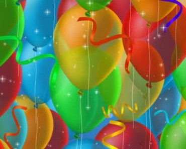 彩色气球升空透明光斑粒子彩带庆祝视频素材
