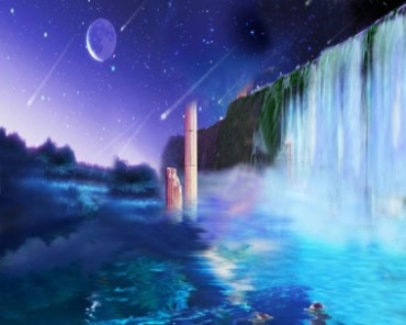 夜空流星大月亮仙境瀑布特效视频素材