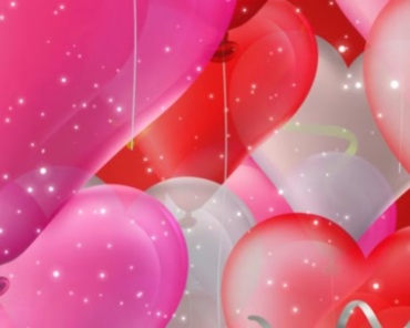 动感粉色桃心气球往上飞彩带粒子婚庆视频素材