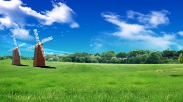 晴朗天空下的绿地风车美丽风景视频素材