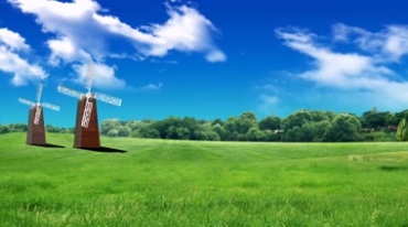 晴朗天空下的绿地风车美丽风景视频素材