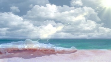 大海白云海浪冲上沙滩视频素材