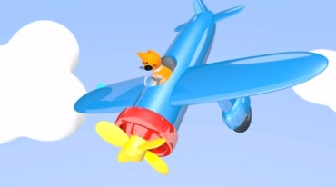 卡通熊开飞机空中飞行卡通视频素材