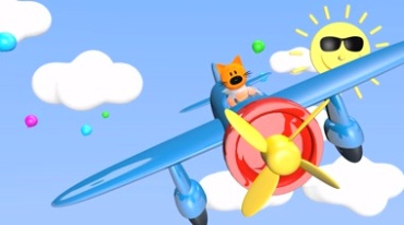 卡通熊开飞机空中飞行卡通视频素材
