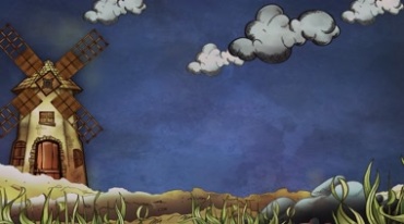 卡通大风车转动白云飘动卡通动画视频素材