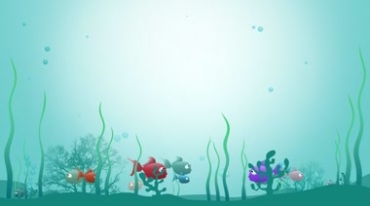 海底鱼游动水草气泡卡通视频素材