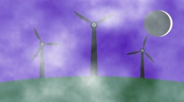 草原风力发电风电迷雾卡通视频素材