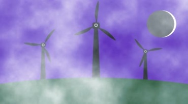 草原风力发电风电迷雾卡通视频素材