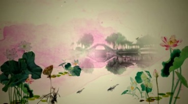 中国水墨江南水乡湖水拱桥凉亭蝴蝶花瓣视频素材
