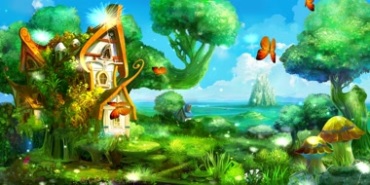 梦话童话树屋木屋绿树海岛卡通动画片视频素材