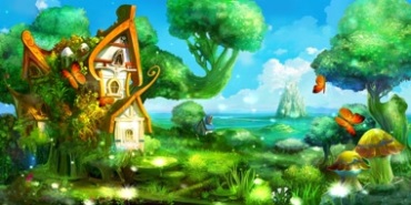 梦话童话树屋木屋绿树海岛卡通动画片视频素材