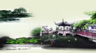 中国风江南园林花园荷塘池塘锦鲤亭子风情视频素材