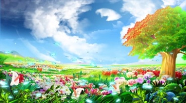 梦幻鲜花草地童话卡通世界视频素材
