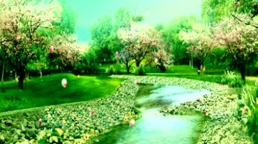 唯美公园春天绿树河水小河视频素材