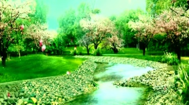 唯美公园春天绿树河水小河视频素材