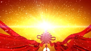 红绸中国结金光粒子光效视频素材