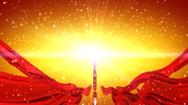 红绸中国结金光粒子光效视频素材