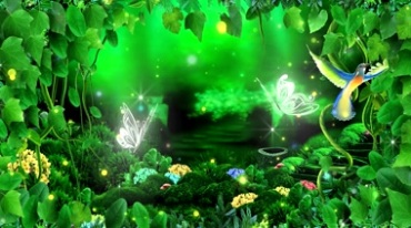 绿色树林绿萝绿藤鸟语花香蝴蝶飞舞梦幻仙境视频素材