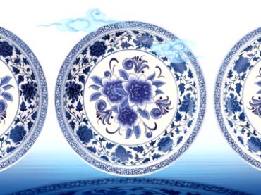 古典水墨青花瓷圆盘瓷盘视频素材