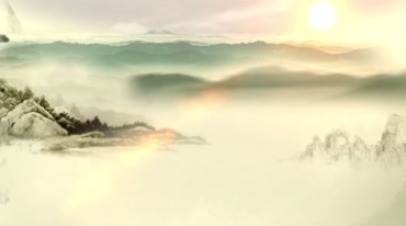 水墨山水石头山云海背景视频素材