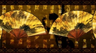 纸扇子山水武术扇文化背景视频素材