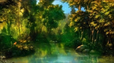 热带雨林树林中河流水流唯美风景视频素材