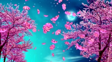 月光下的桃花树花瓣纷飞视频素材