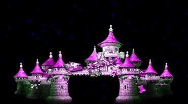 卡通城堡建筑群全息投影特效视频素材