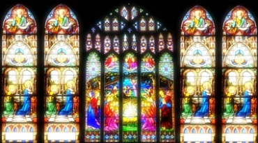 欧洲教堂哥特风彩色窗户纸彩画视频素材