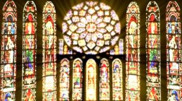 欧美哥特风教堂窗户窗格彩画图案高端婚礼视频素材