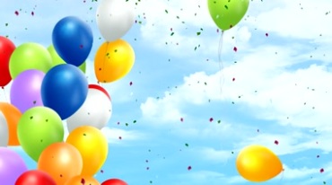 气球飞上天空彩纸纷飞卡通视频素材
