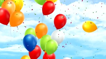 气球飞上天空彩纸纷飞卡通视频素材