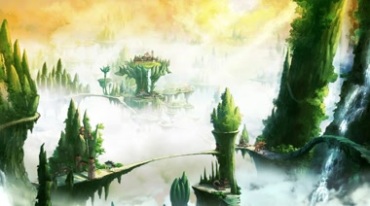 奇侠游戏云雾山柱耸立梦幻仙境场景视频素材