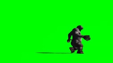 巨魔大黑猩猩踢飞一块石头绿幕免抠像特效视频素材