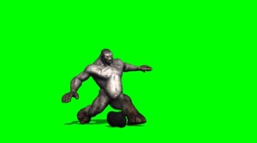巨魔大黑猩猩踢飞一块石头绿幕免抠像特效视频素材