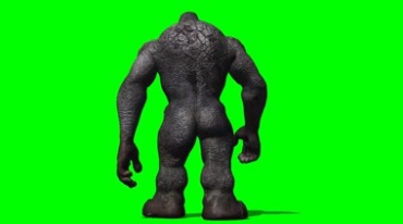 高大黑猩猩巨人背影绿幕免抠像影视特效视频素材